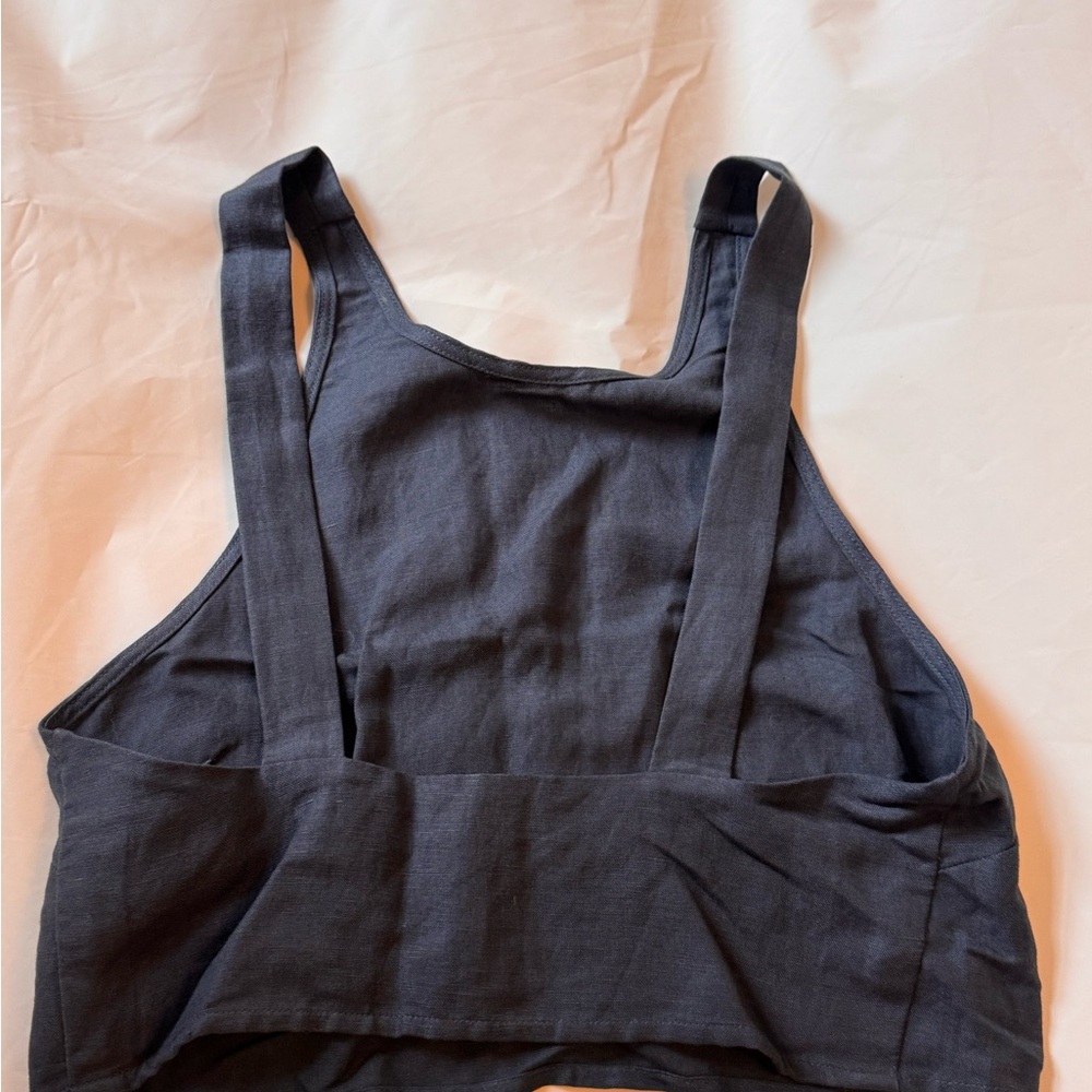 First Rite linen Blue Pants & crop Set - Picture 2 of 5